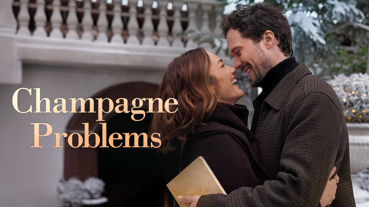 alternatif)Affiche officielle du film Champagne Problems sur Netflix : executive américaine à Paris avec champagne et décor festif de Noël