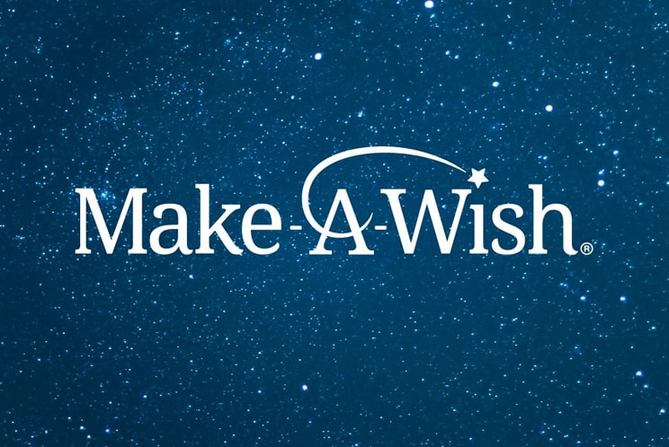 Logo officiel de Make-A-Wish Foundation : étoile filante bleue avec traîne tournoyante et texte "Make-A-Wish