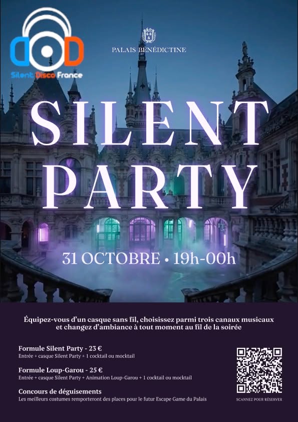 Affiche de la soirée Halloween à Fécamp, Silent Party au Palais Bénédictine le 31 octobre